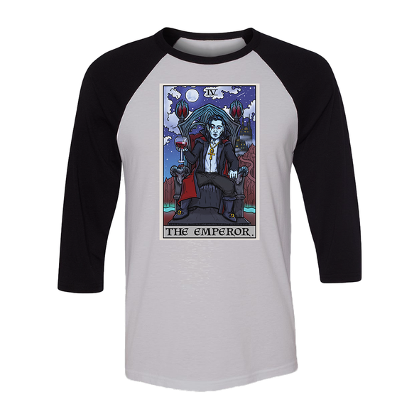 teelaunch T-shirt Canvas Unisex 3/4 Raglan / White/Black / S The Emperor Tarot Card - Ghoulish Edition Unisex Raglan
